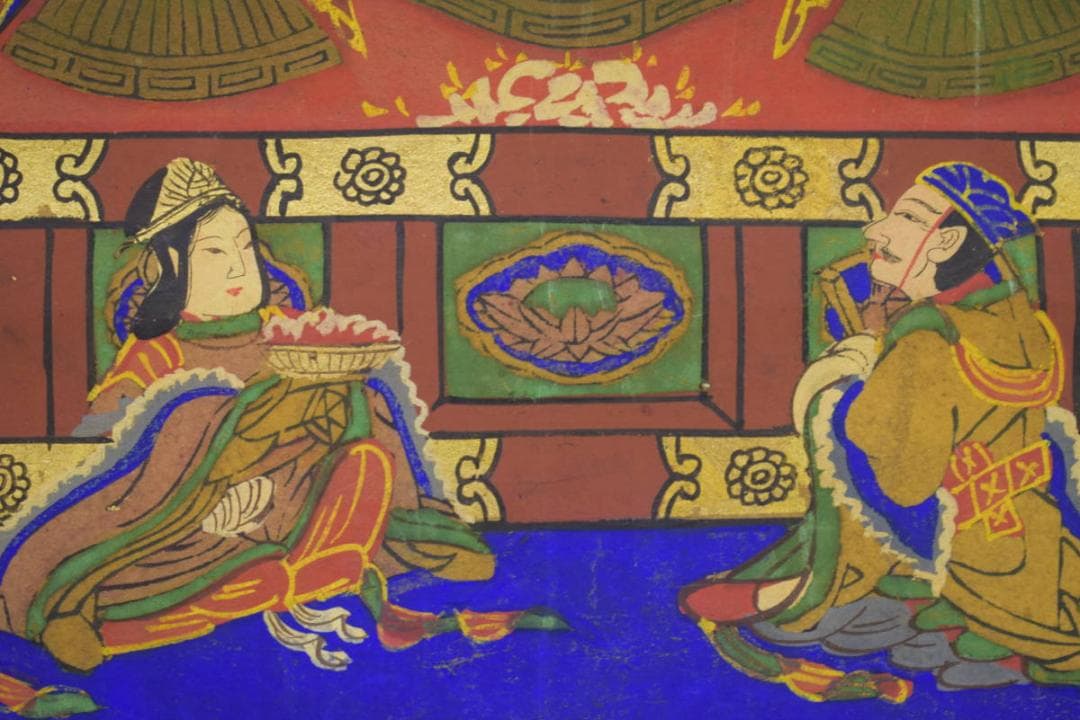 不詳/作者不明/釈迦三尊仏画/版材色/布袋屋掛軸HI-713