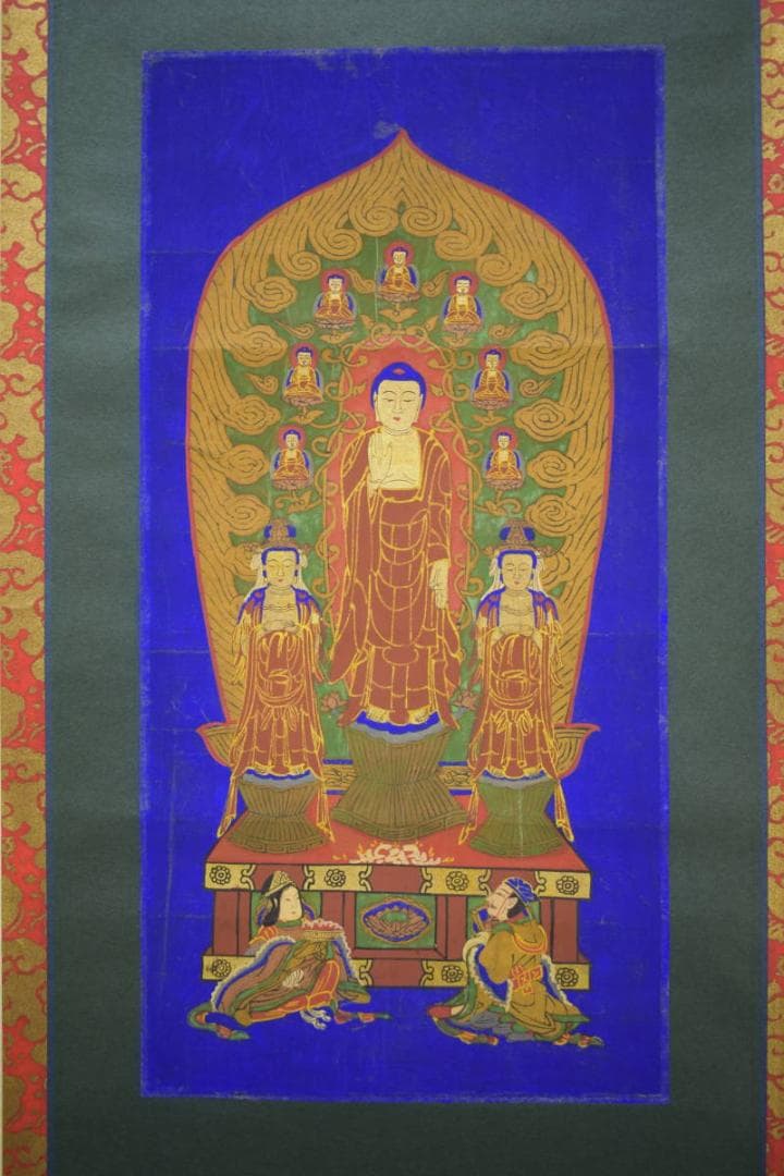 不詳/作者不明/釈迦三尊仏画/版材色/布袋屋掛軸HI-713