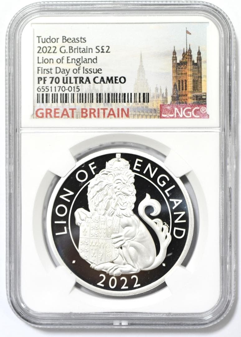 【銀貨】最高鑑定PF70UC　英ロイヤルミント・イングランドのライオンFDOI
