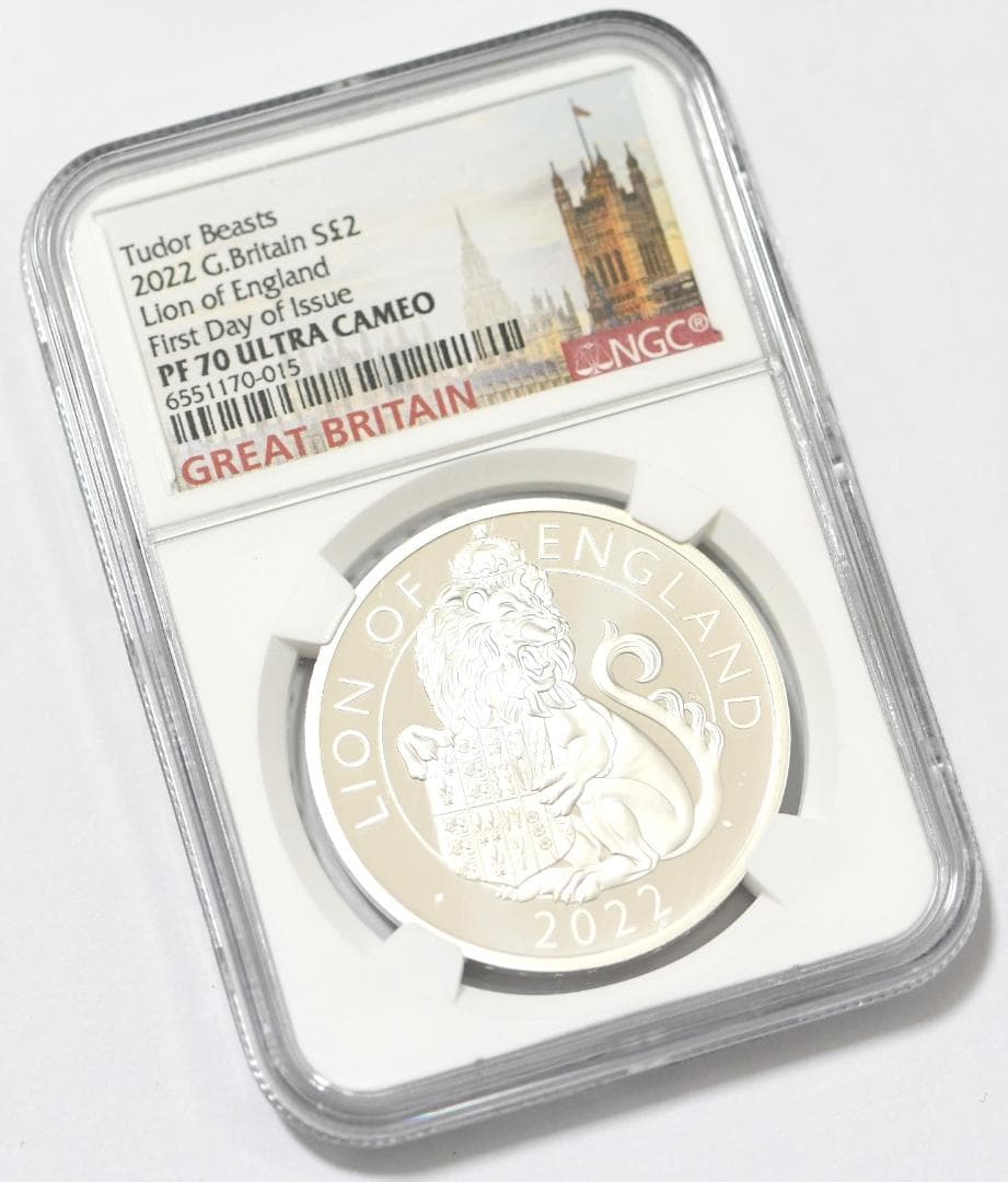 【銀貨】最高鑑定PF70UC　英ロイヤルミント・イングランドのライオンFDOI