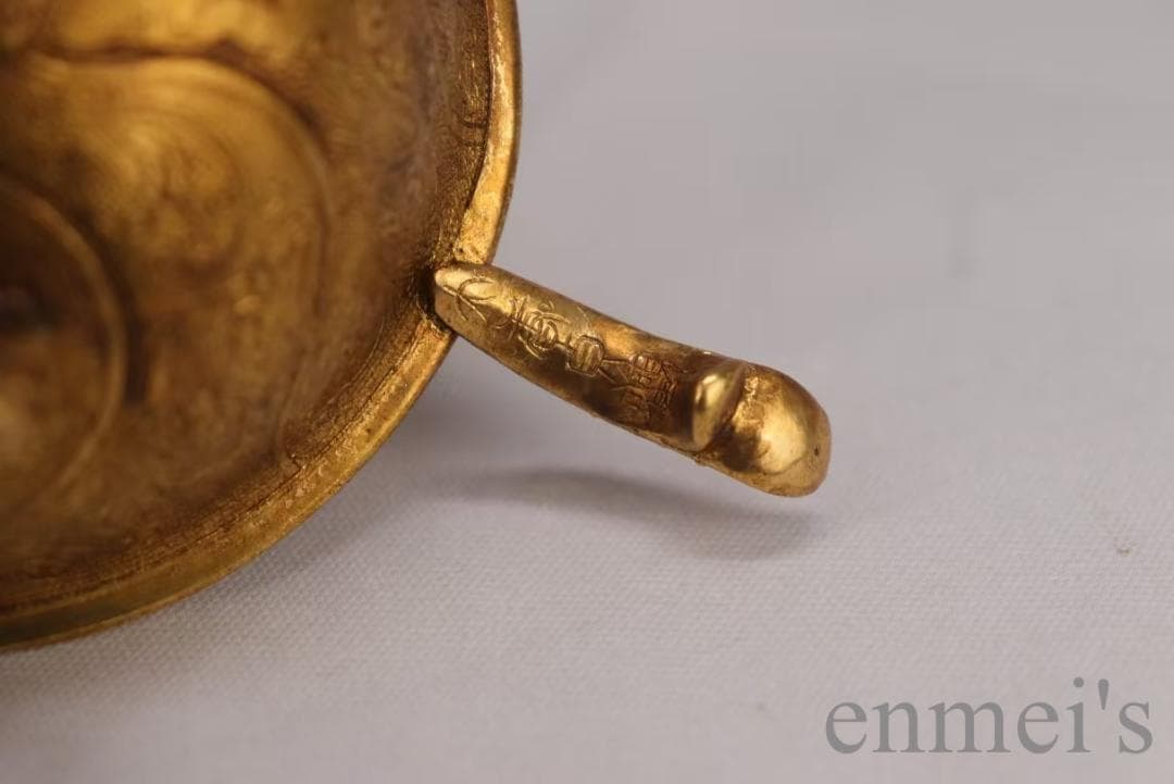 中国古美術 旧蔵清代 鍍金銅三足酒杯 精銅製 純手作り 小型酒器 骨董品 酒具