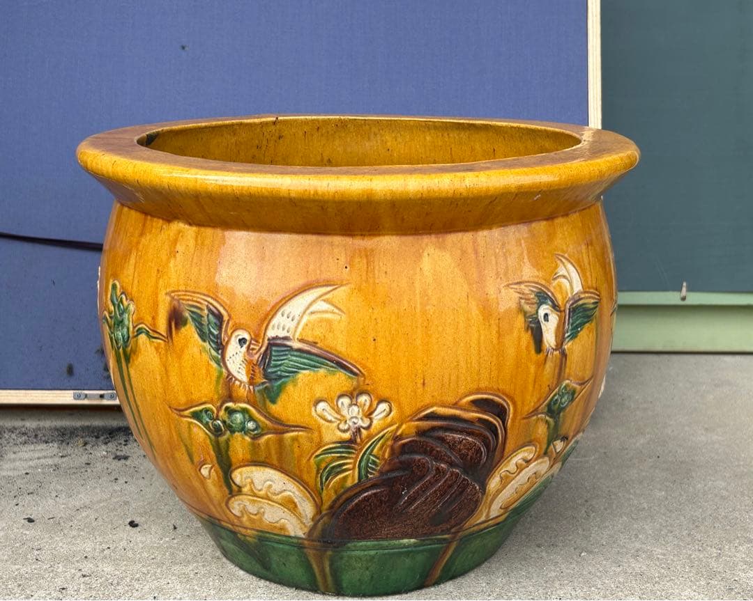 中国　三彩　蓮鷺紋鉢　送料込み0420