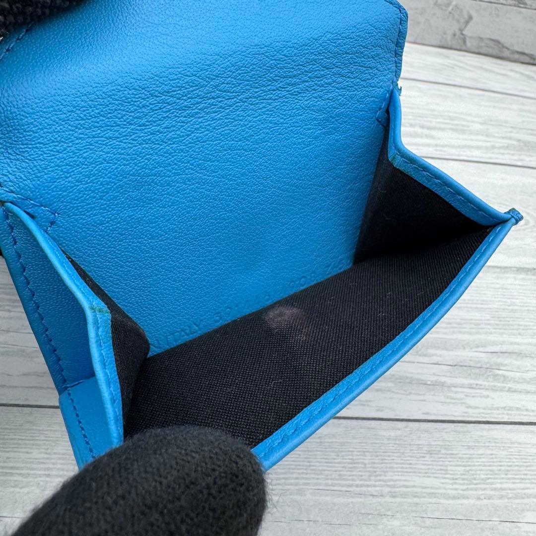 【極美品】バレンシアガ 三つ折財布 ペーパーミニウォレット　レザー　ブルー