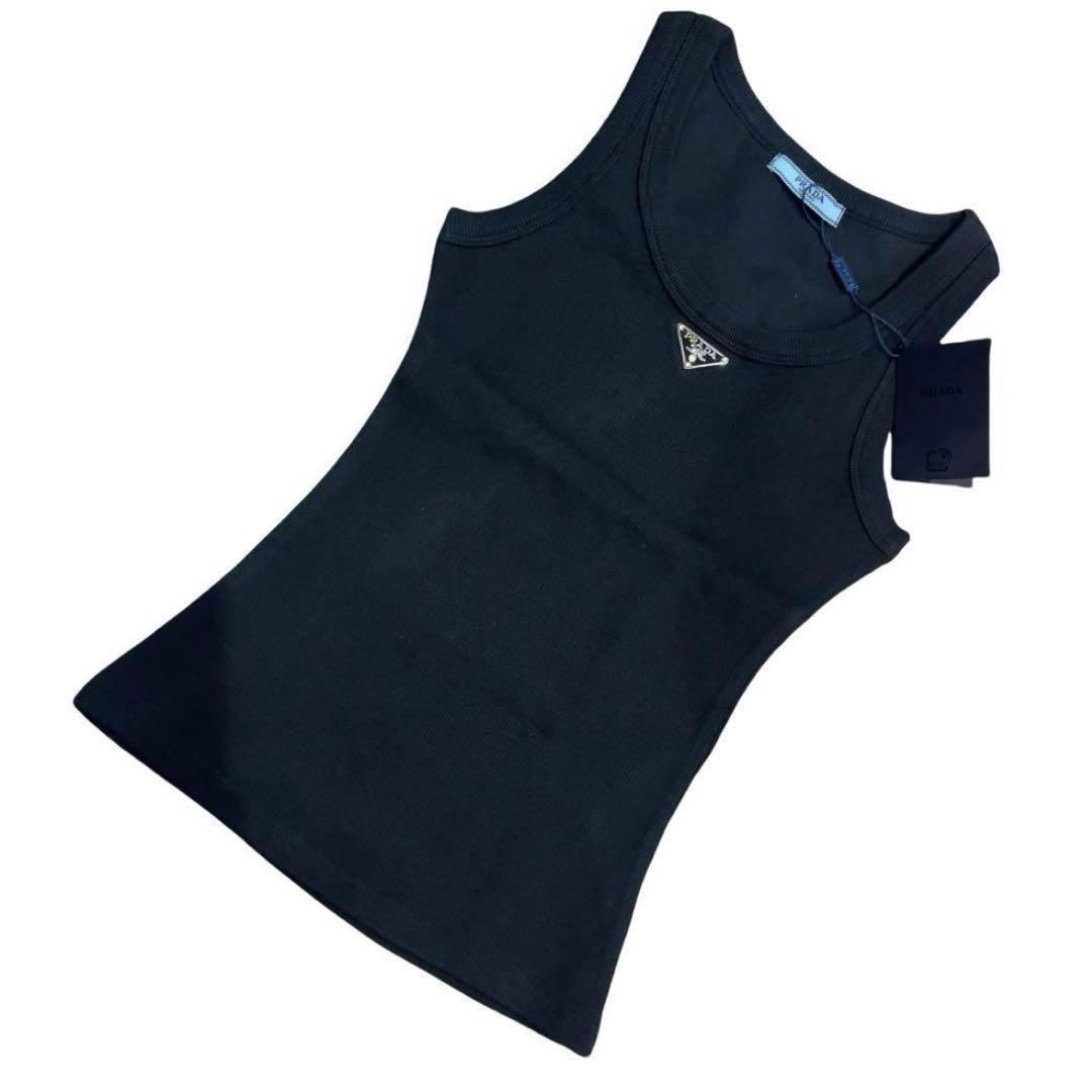 PRADA リブタンクトップ Msize ブラック 黒