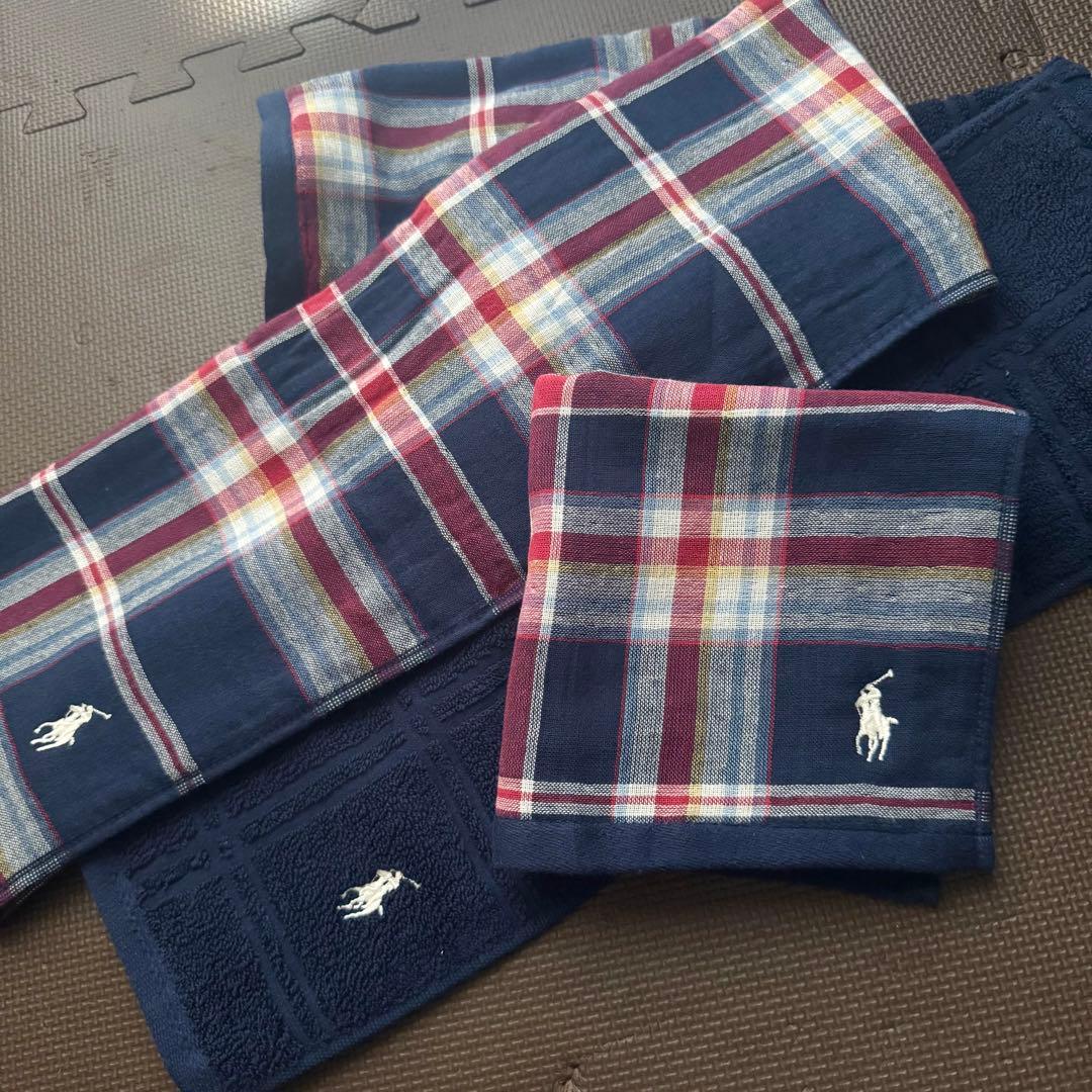 大人気・ロングサイズ・プレゼント・ネイビー❣️ラルフローレン ガーゼフェイスタオル