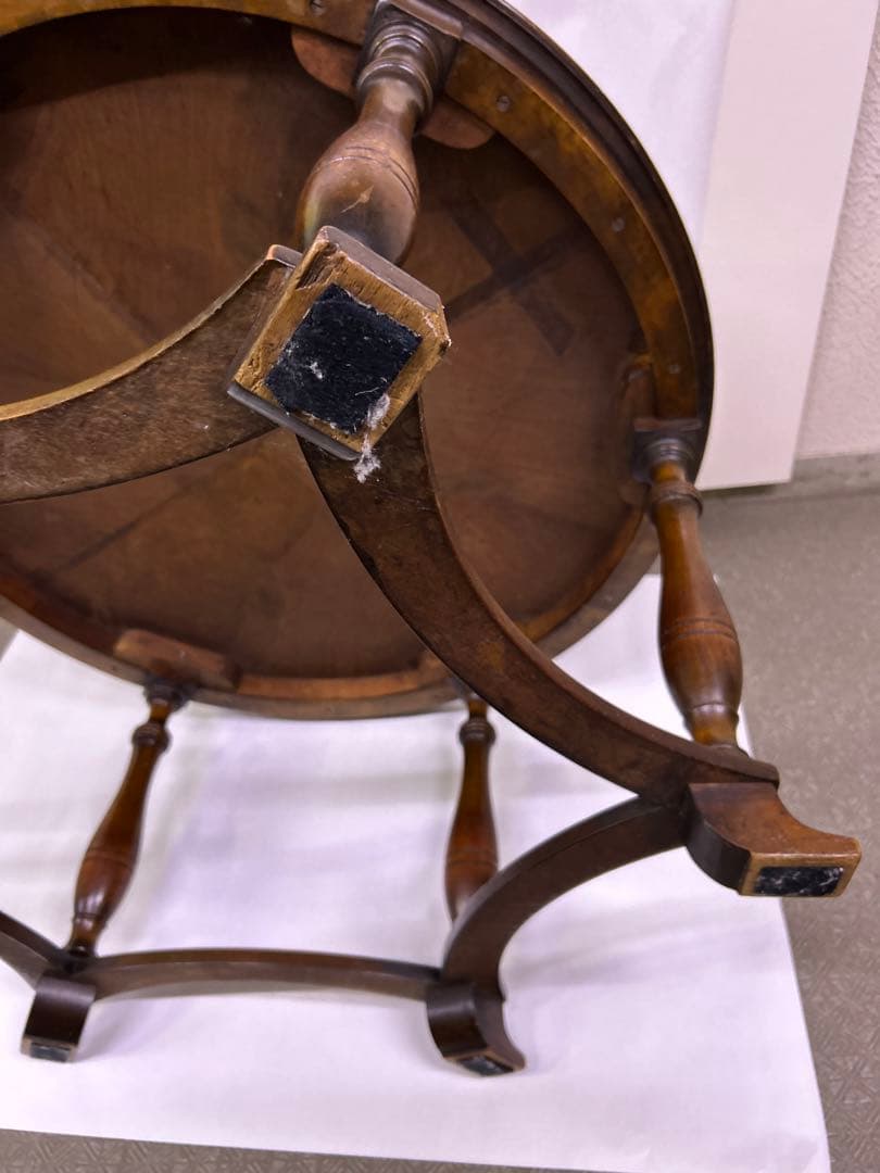 アンティーク　イギリス製　ブラウン　円形　木製　テーブル 92cm×46cm