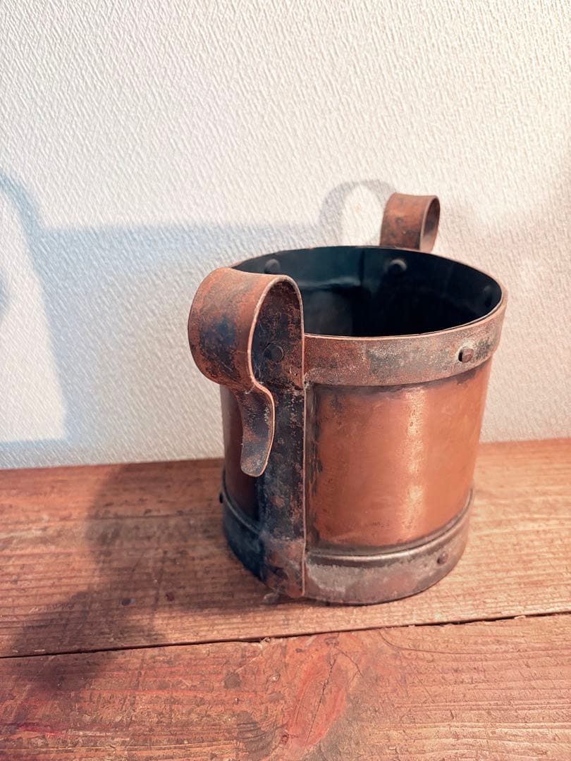 フランス製 銅製のバケツ ポット 手作り 金賞 ハンドクラフト ヴィンテージ