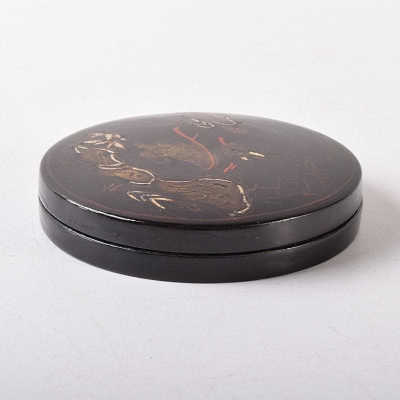 韓国漆　黒漆　螺鈿装飾　圓式香合　時代箱付　V　Ｒ8301