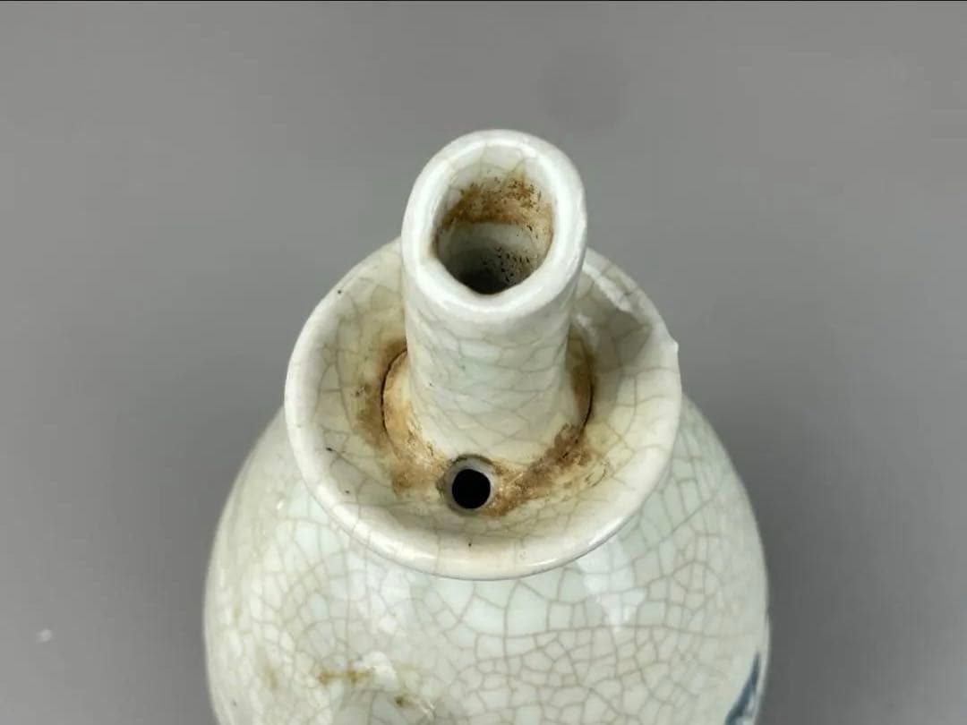 李朝 油注瓶 水注 朝鮮陶磁器 白磁 染付 蔓草文様 古染付 時代物 朝鮮陶器