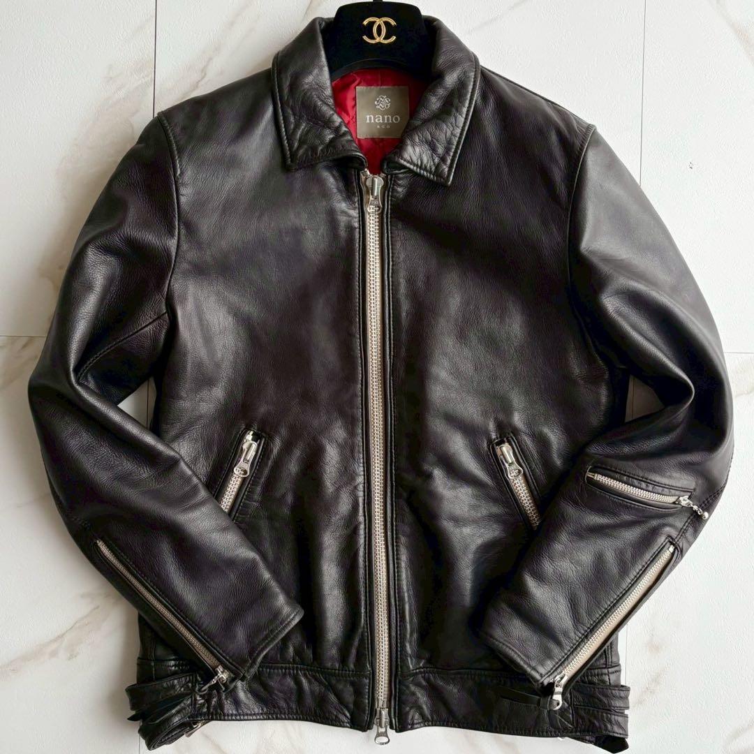 美品◆ナノユニバース ラムレザー シングルライダース ジャケット キルティング