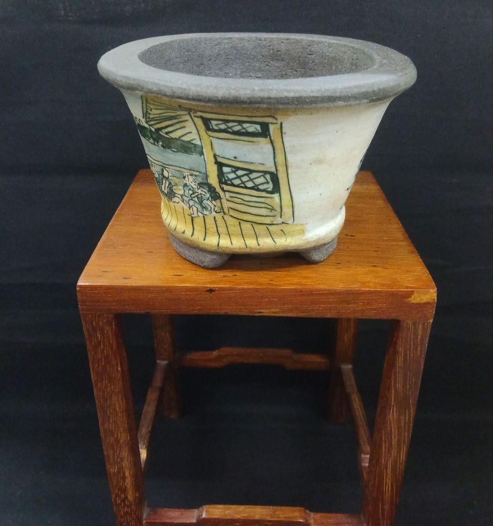 026.【陶翠窯】 エン付小判３号盆栽鉢/植木鉢