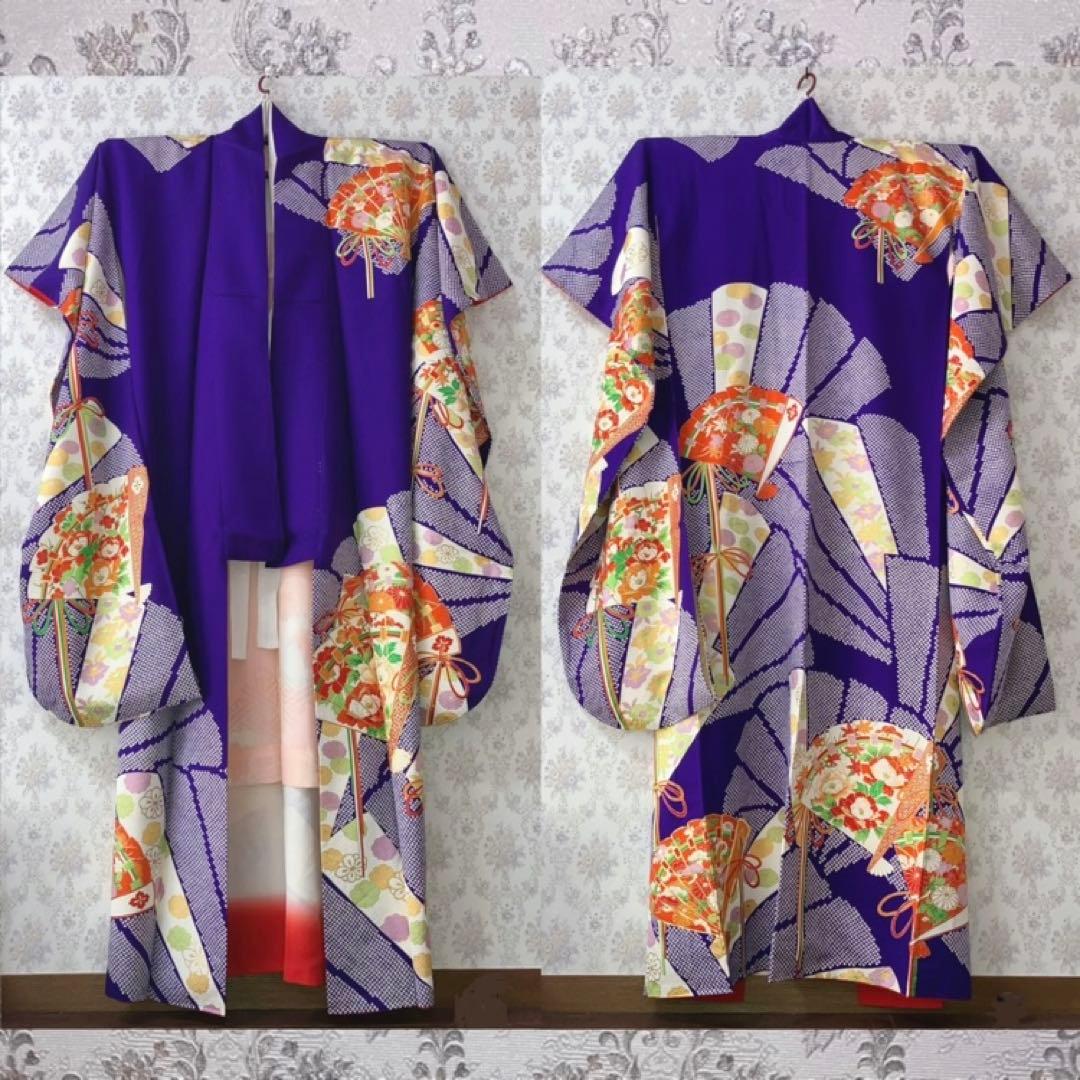 【扇柄 牡丹柄 熨斗目 】ムラサキ 振袖 豪華