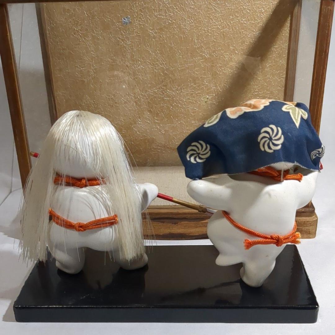 加賀人形 伝統工芸 獅子舞と薙刀 男童 ガラスケース付 昭和レトロ 旧家保管品