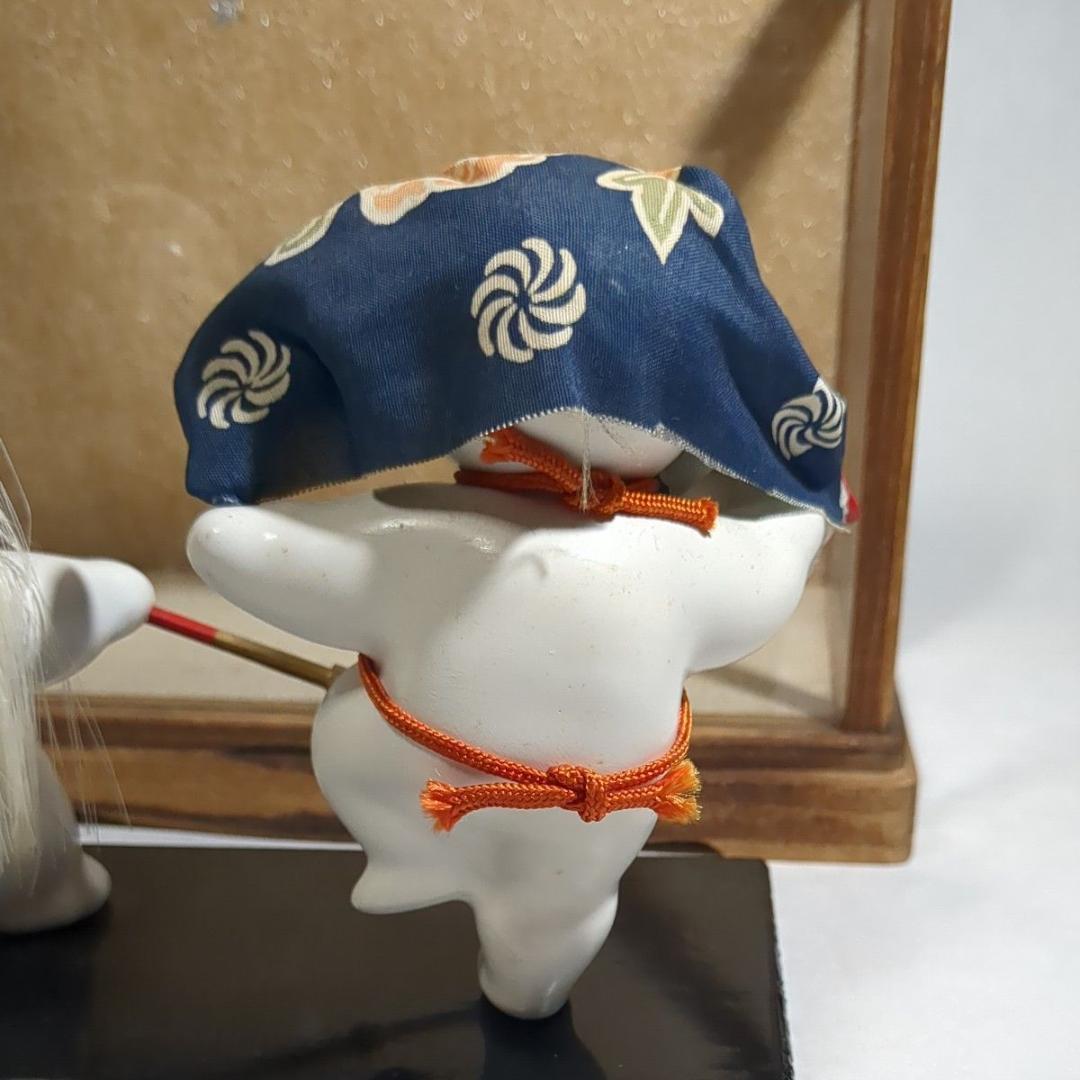 加賀人形 伝統工芸 獅子舞と薙刀 男童 ガラスケース付 昭和レトロ 旧家保管品