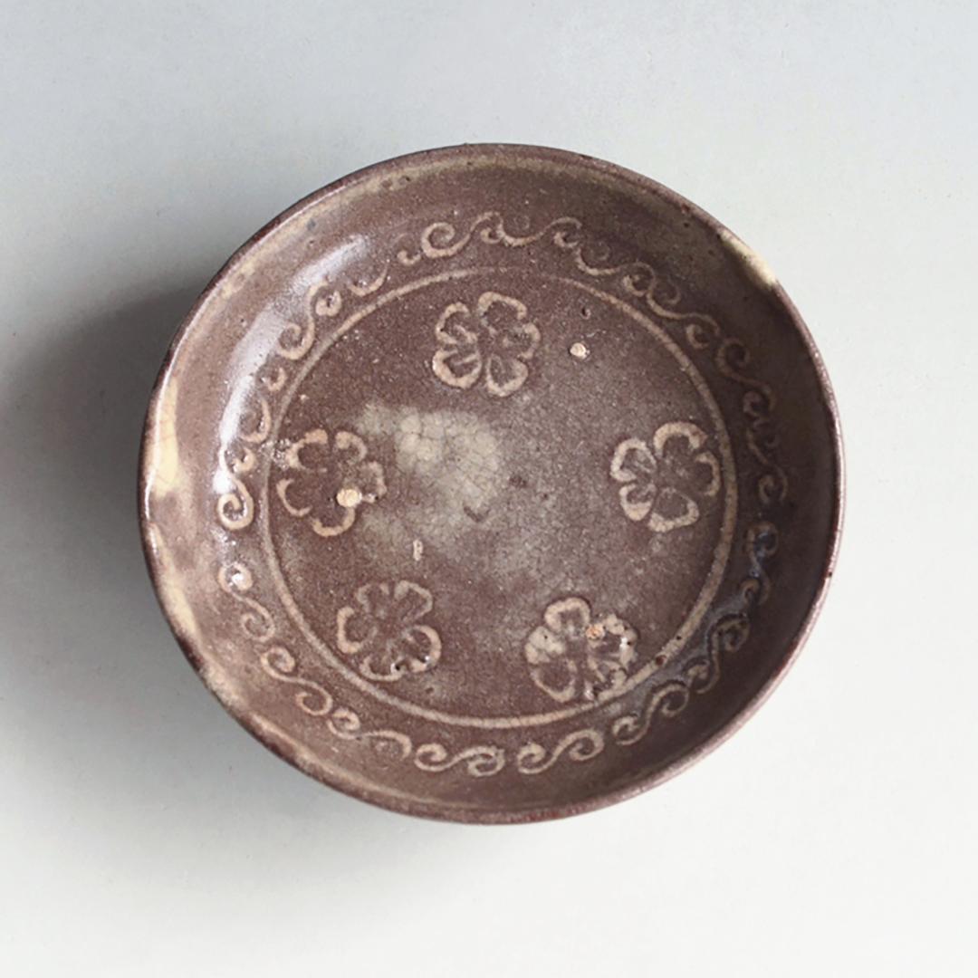 江戸 八代焼 古高田 三島象嵌盃 小皿 / 肥後 熊本 酒器 古陶器 古伊万里