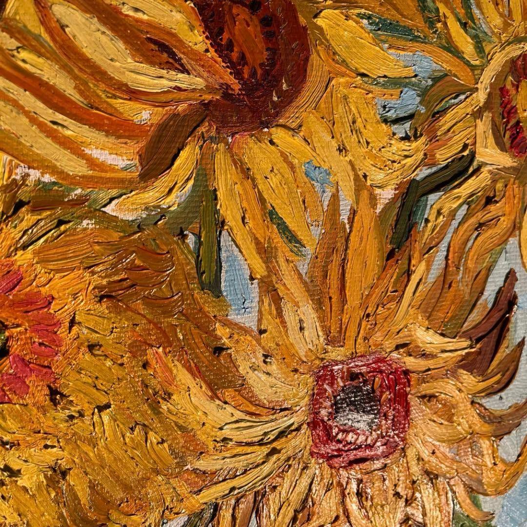 ★特大秀作★ 手書き油絵 ゴッホ ひまわり青 額付き 絵画 インテリア 油彩画