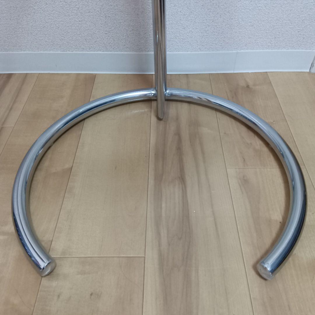 モダン ガラス天板 円形テーブル　円形ガラスサイドテーブル シルバーステンレス