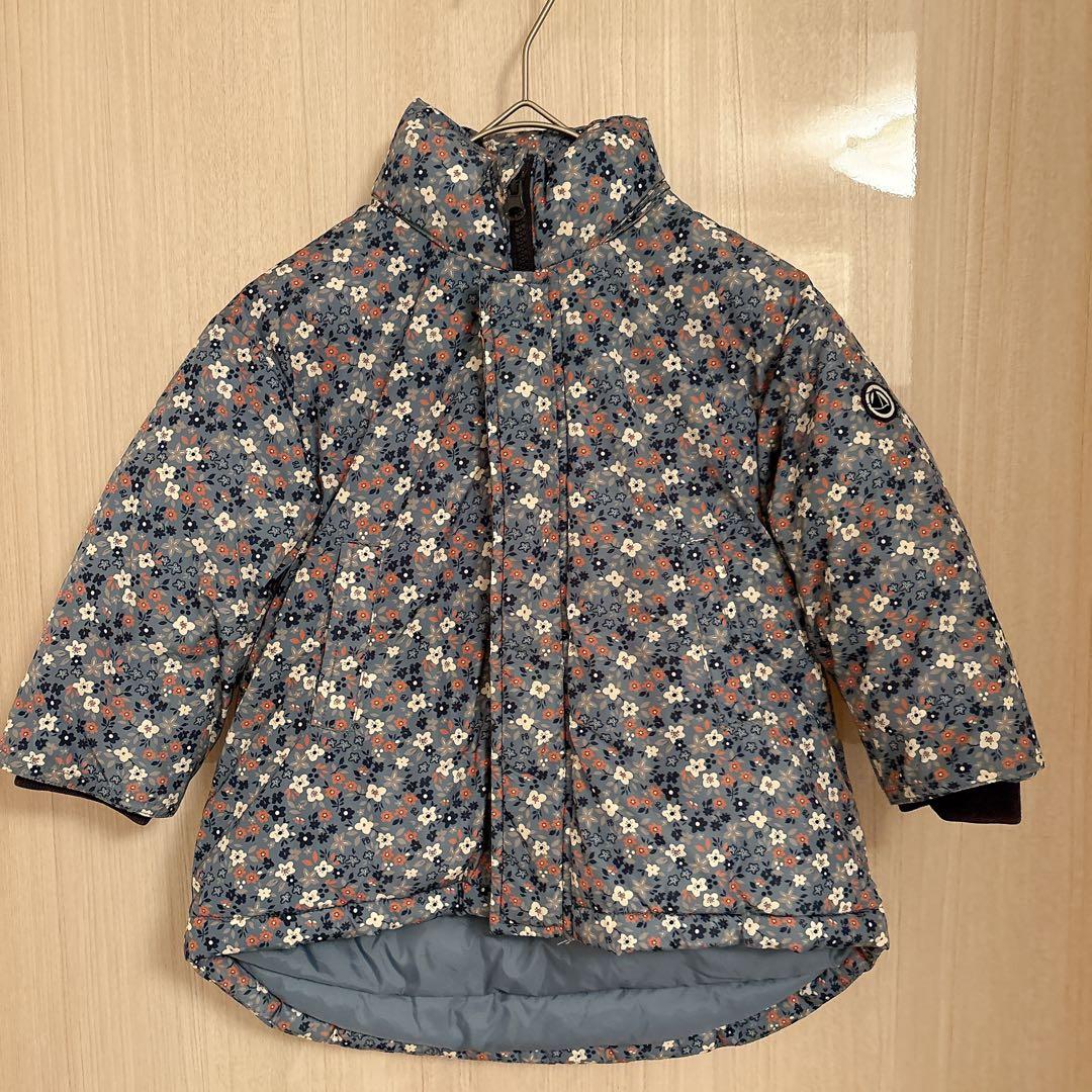 プチバトー　Petit Bateau 中綿　アウター　花　ブルー　女の子 95