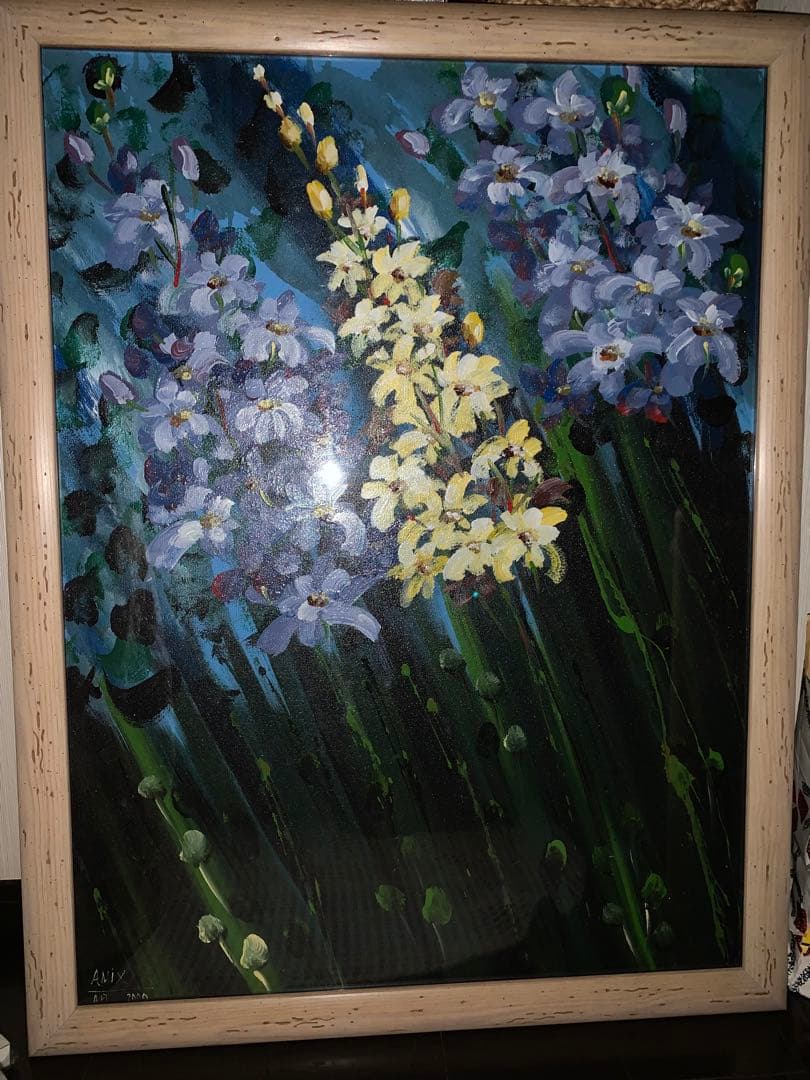 バリの絵画　ウブド　花 　油絵