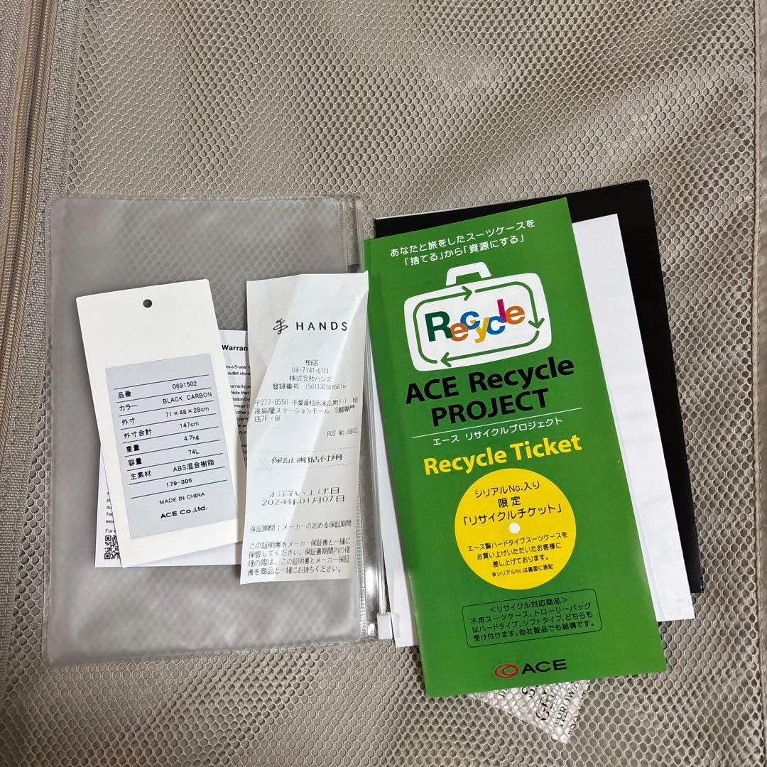 美品　ACE キャリーケース　スーツケース　74L パリセイド3Z