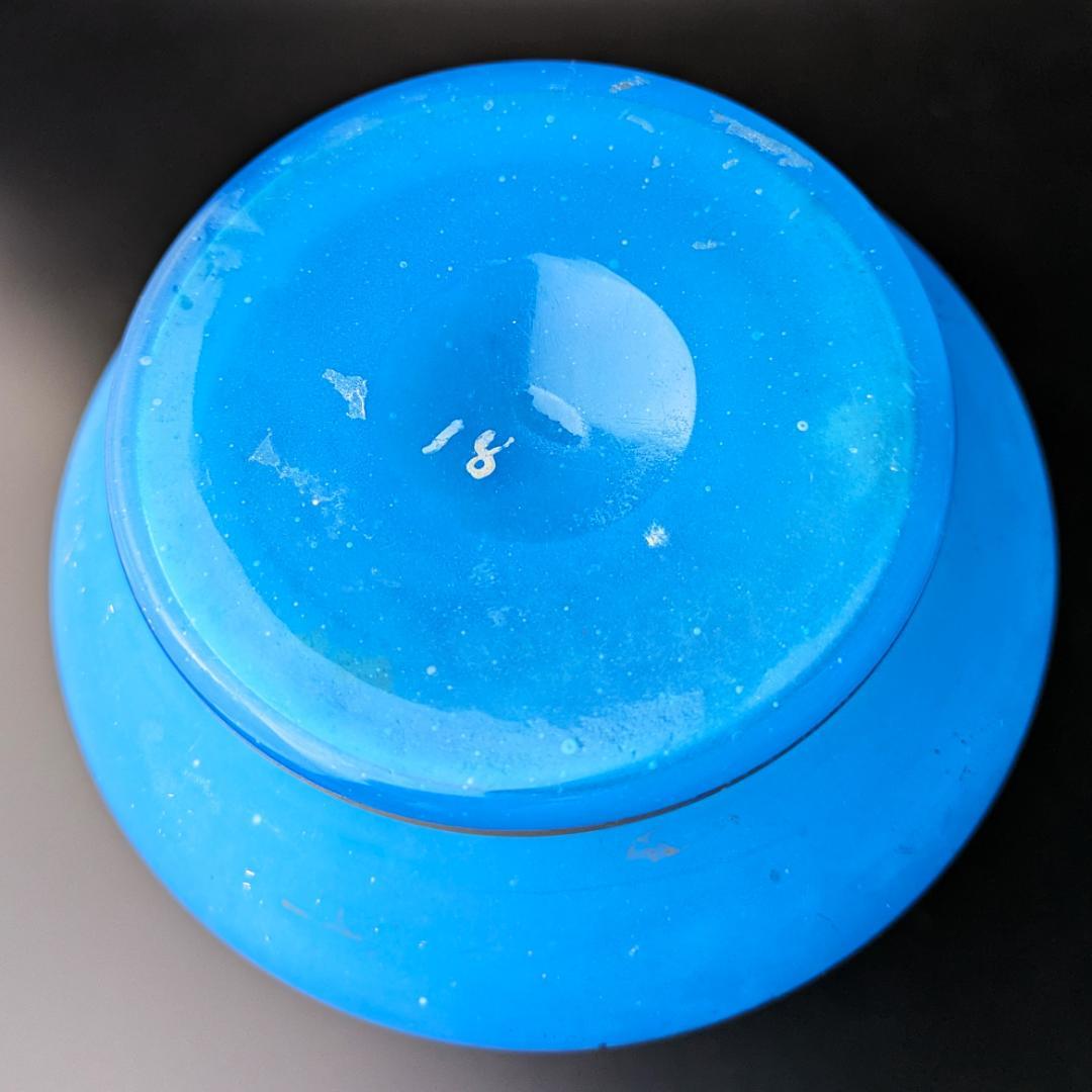 オールドバカラ 青オパーリンガラス 大型香水瓶 エナメル＆金彩ジュエル紋