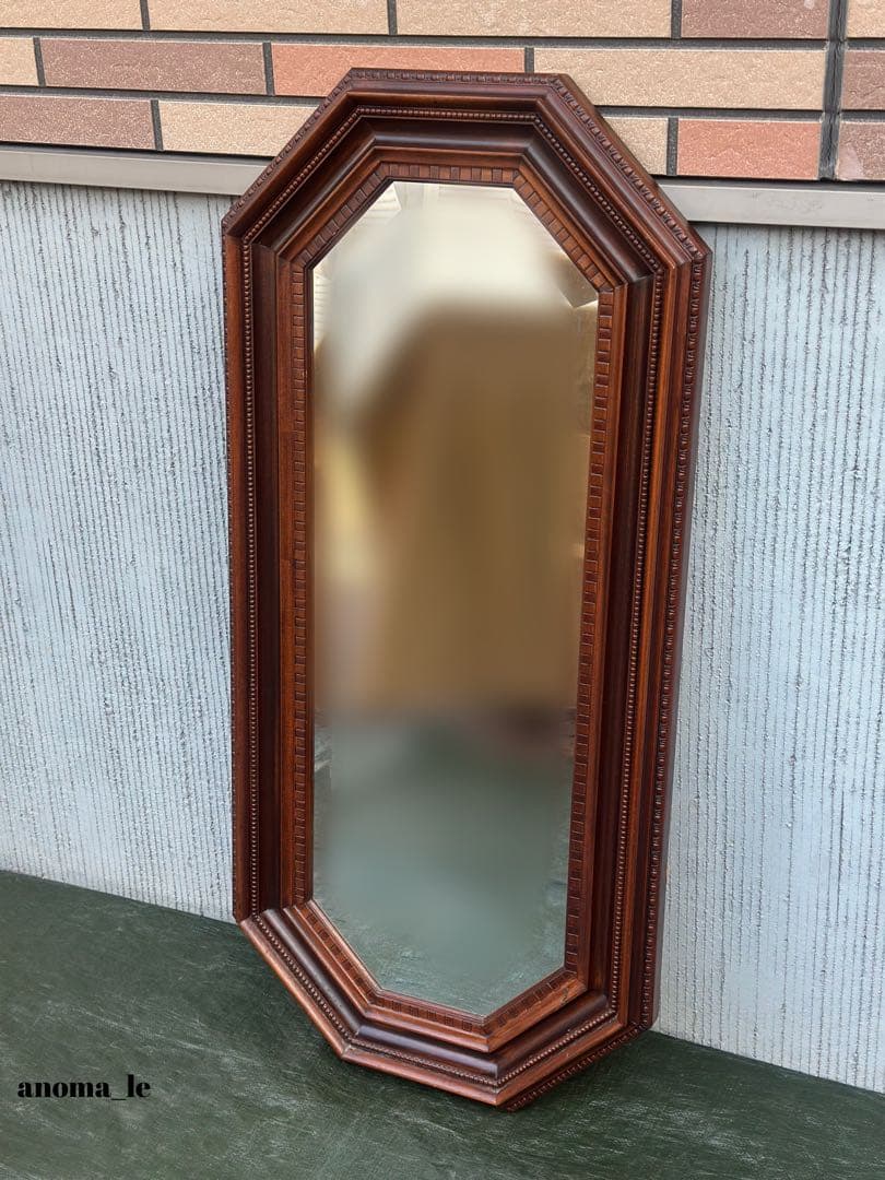 6001【ウォールミラー】イタリア　木製　彫刻　ベベル鏡　アンティークヴィンテー