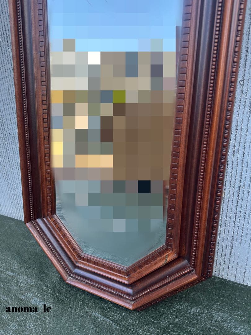 6001【ウォールミラー】イタリア　木製　彫刻　ベベル鏡　アンティークヴィンテー