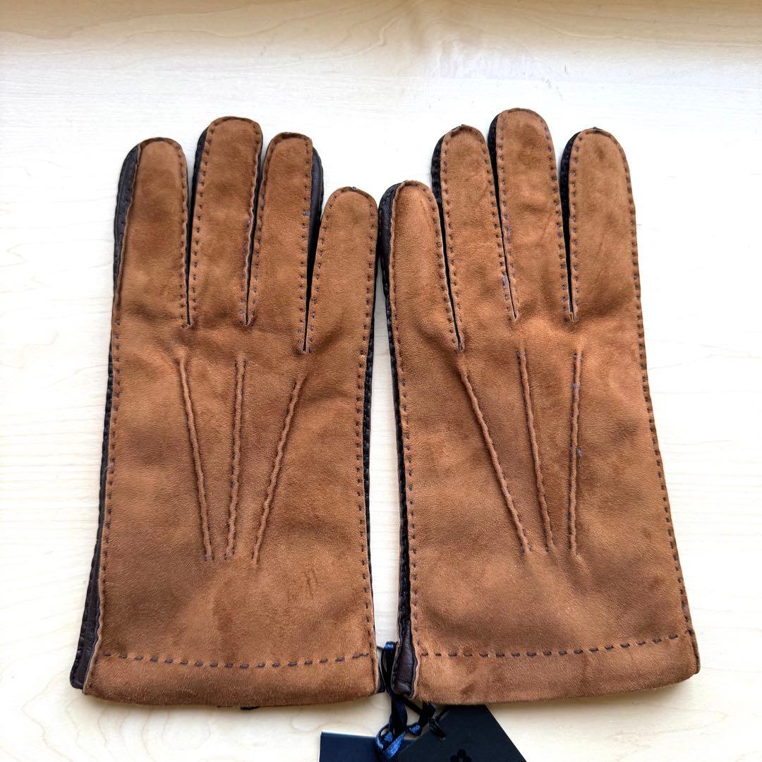 ★新品★GALA GLOVES　メンズ　高級レザー手袋　スエード　カシミヤ　茶