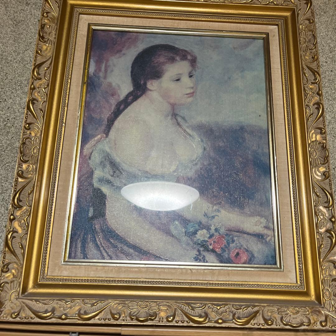 印象派 女性肖像画 金色フレームロネ