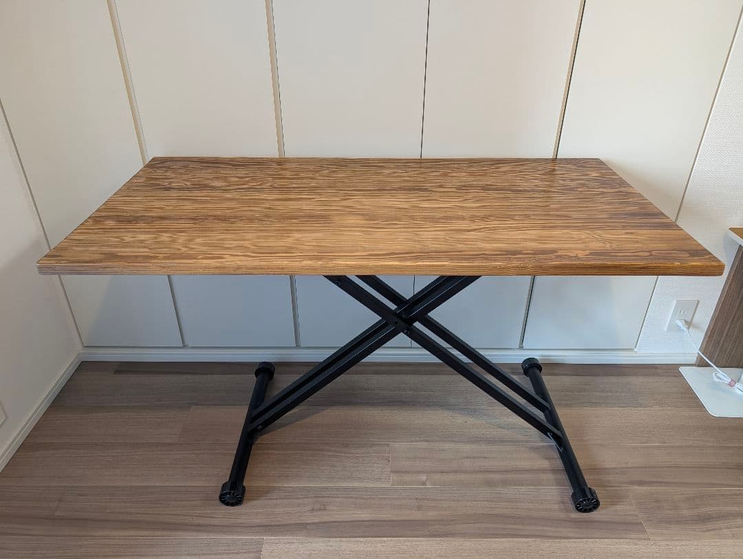 昇降式テーブル ガス圧式 無段階調整 ヴィンテージ天然木