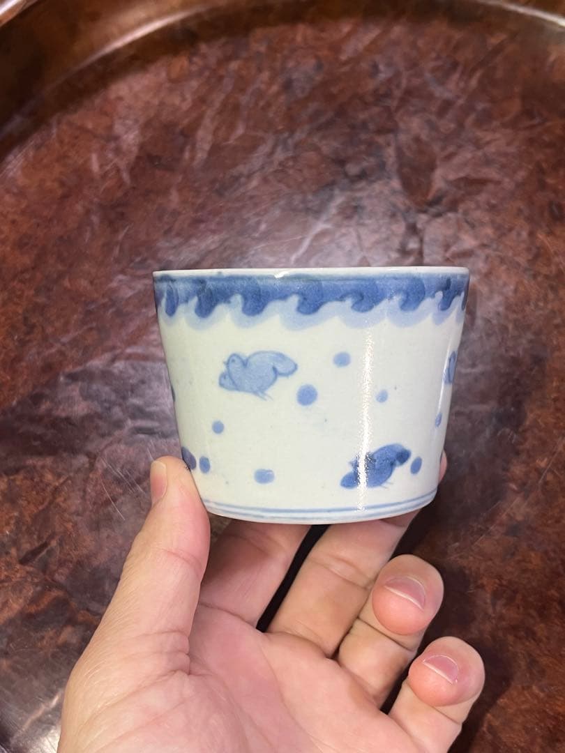 古伊万里 蕎麦猪口 雨降 波千鳥 ちょこ 蕎麦 千鳥 唐草 そば猪口 民芸 民藝