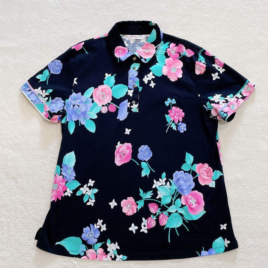 レオナール　ポロカットソー　近年モデル　襟付き　サイドスリット　黒　日本製　XL