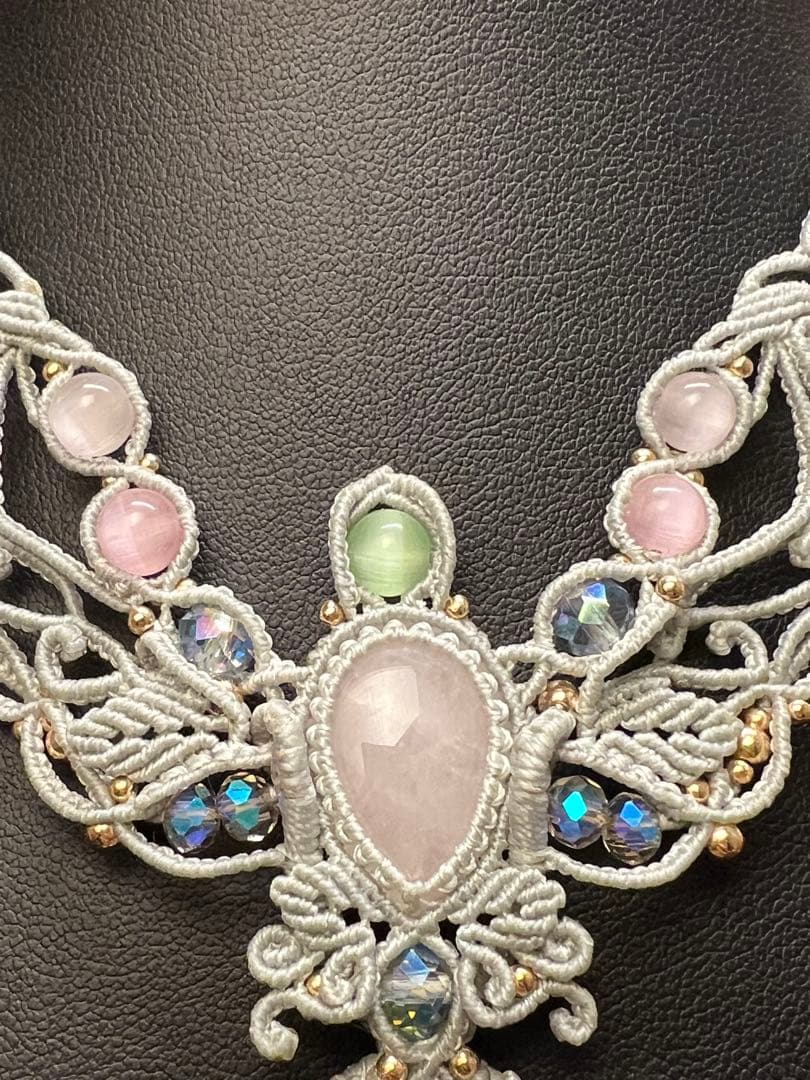 【handmade】マクラメ× ラブラドライト&ローズクォーツ ネックレス