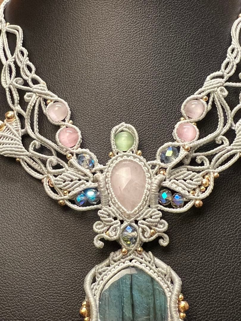 【handmade】マクラメ× ラブラドライト&ローズクォーツ ネックレス