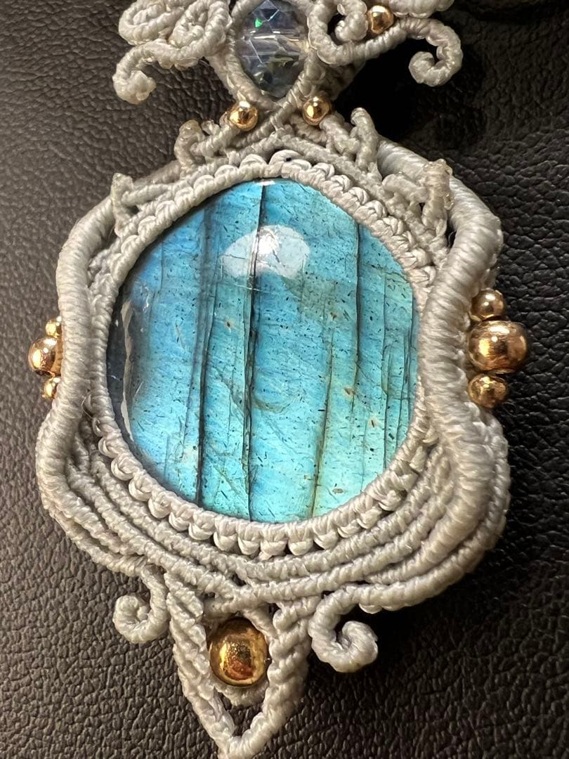 【handmade】マクラメ× ラブラドライト&ローズクォーツ ネックレス