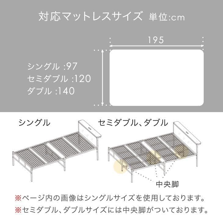 タンスのゲン シングルベッドフレーム パイプベッド 2口 コンセント 宮付