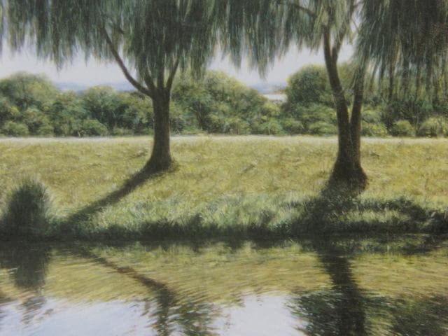 山本貞、【水辺の光景】、希少な額装用画集より、新品額装付