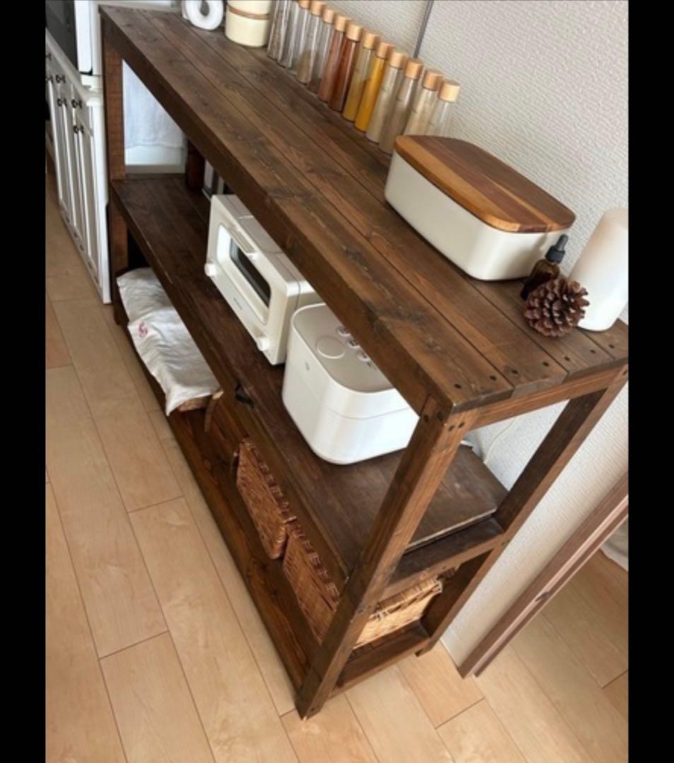 木製　キッチン収納　作家さん作品　家電収納 3段シェルフ