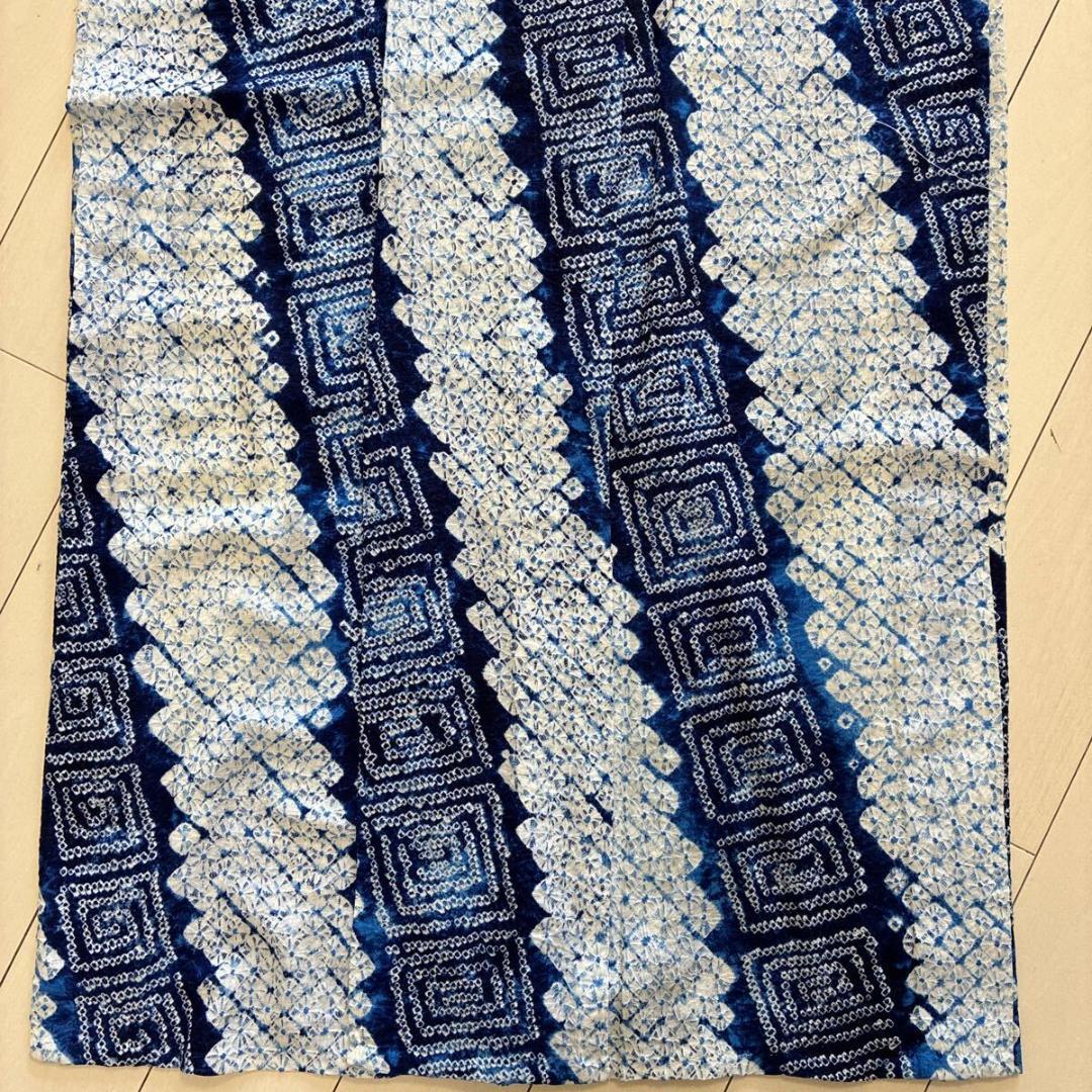 ■E4717■木綿■浴衣■藍染　有松鳴海絞り　斜め縞模様　浴衣■丈153　裄66