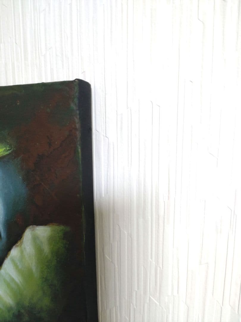 カエルの油絵【水鏡】1点物の原画◆作者サイン入り◆F3号キャンバス