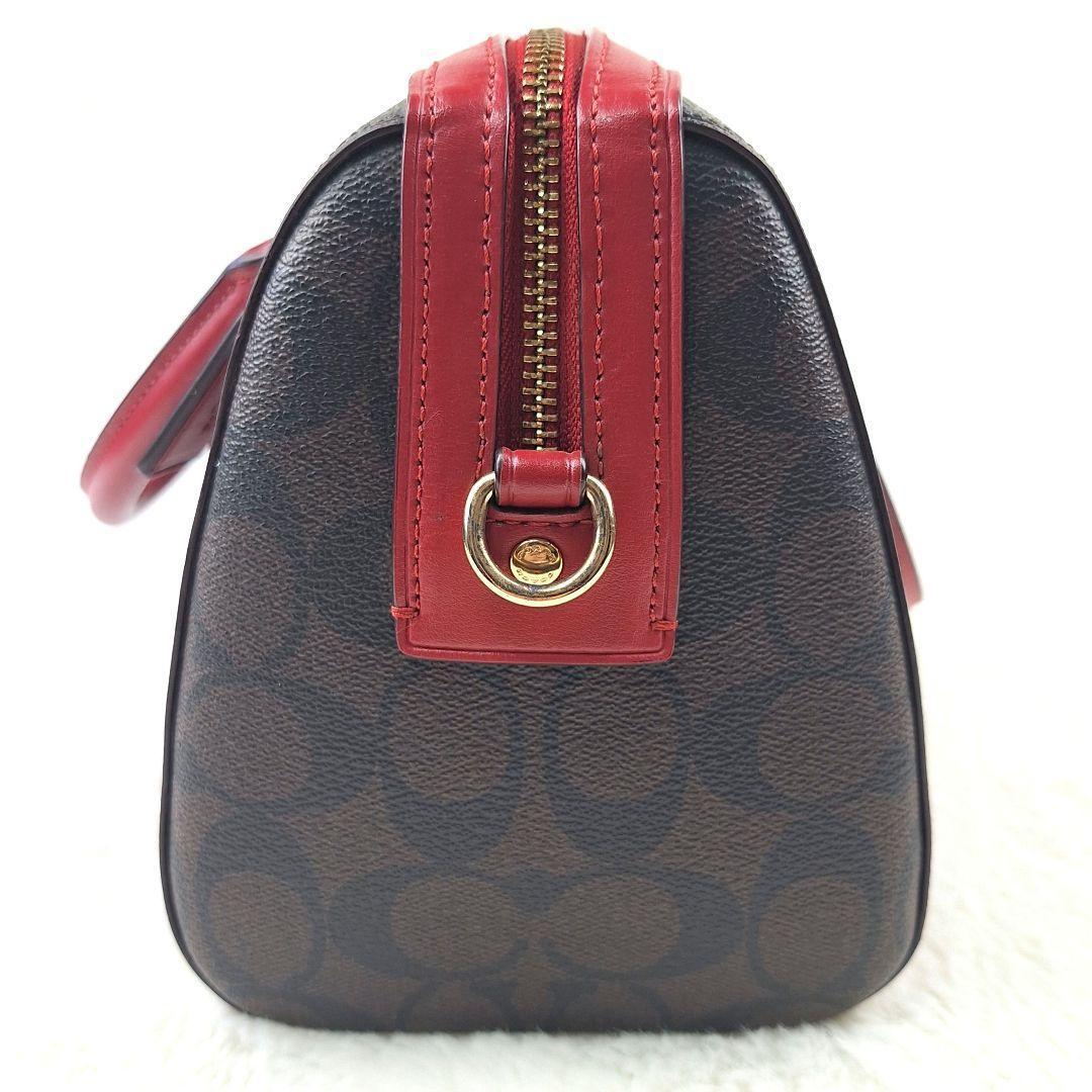 美品　コーチ ローアン サッチェル シグネチャー 2way ショルダーバッグ 赤