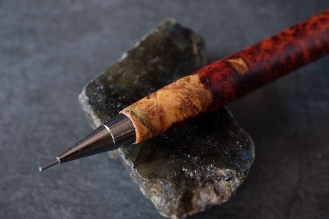 PG5木軸カスタム0167　高村杢工房 製図用シャープペンシル　花梨瘤極上の紅白