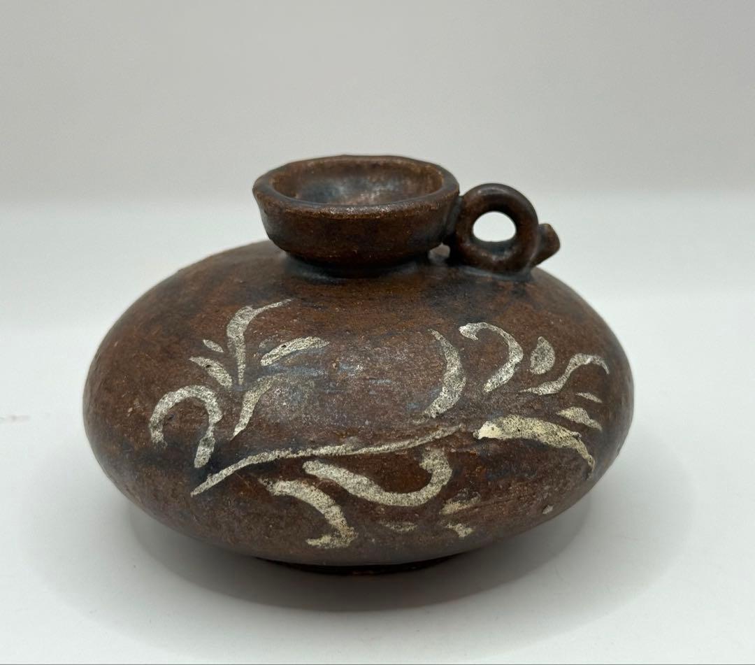 李朝　飴釉　唐草紋水滴　アンティーク　送料込み250515