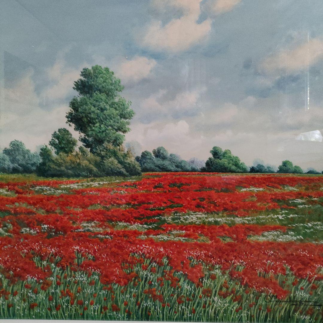\"油彩画\"Ottorino Campagnari『ポピーフィールド』直筆サイン入