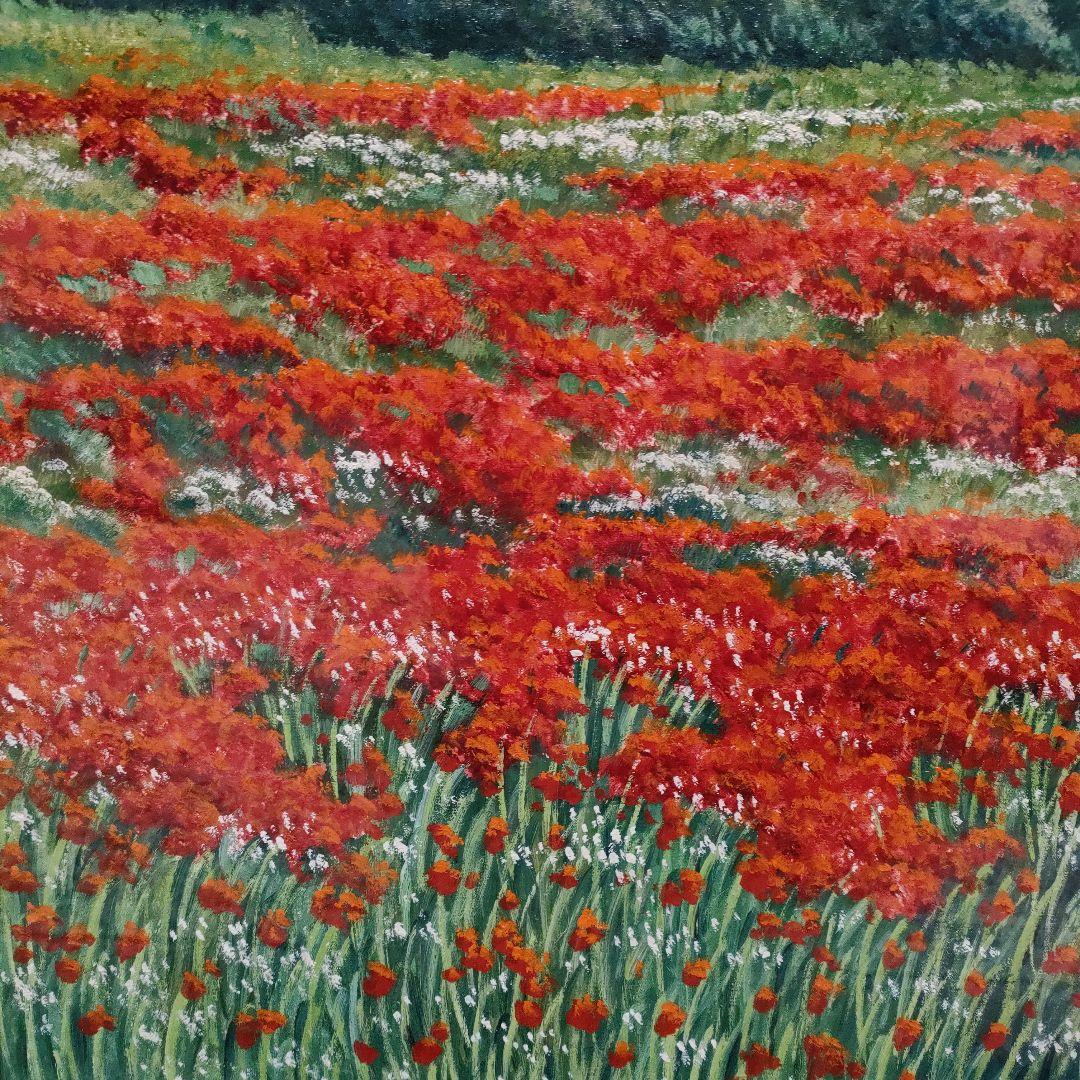 \"油彩画\"Ottorino Campagnari『ポピーフィールド』直筆サイン入