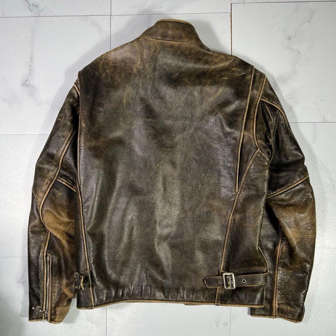 R.B.C シングルライダースジャケット 本革 ブラウン M ヴィンテージ加工