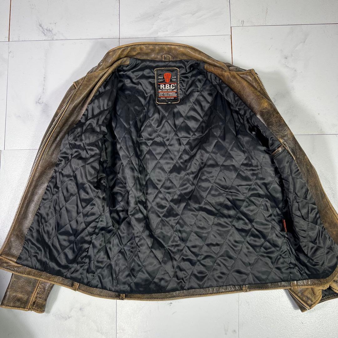 R.B.C シングルライダースジャケット 本革 ブラウン M ヴィンテージ加工