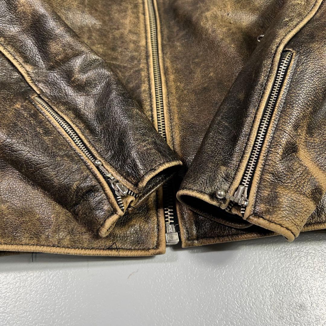 R.B.C シングルライダースジャケット 本革 ブラウン M ヴィンテージ加工