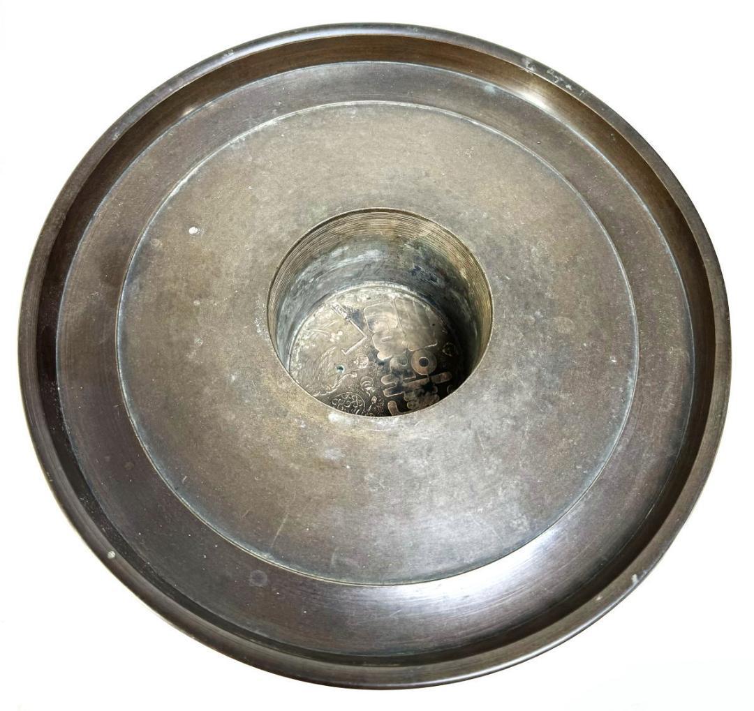 江戸時代 古銅 塗金 雙龍耳花鳥珍獣彫薄端 花器 置物 旧家蔵出WWST025