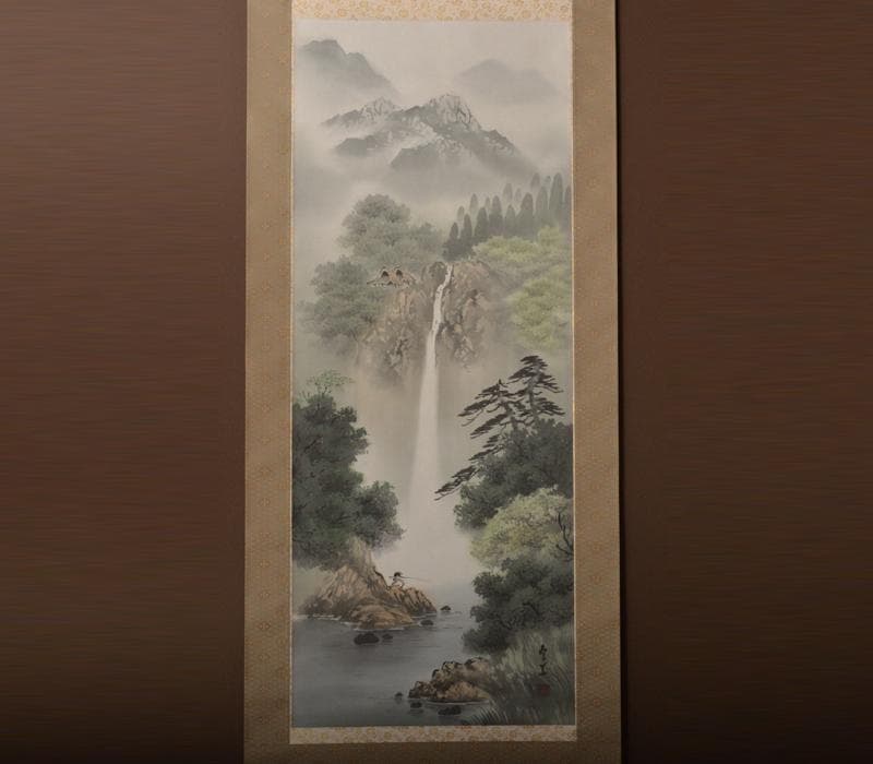 掛軸　西脇繁華筆　「四季山水」　四幅対　共箱　タトウ箱付　C　R4302C